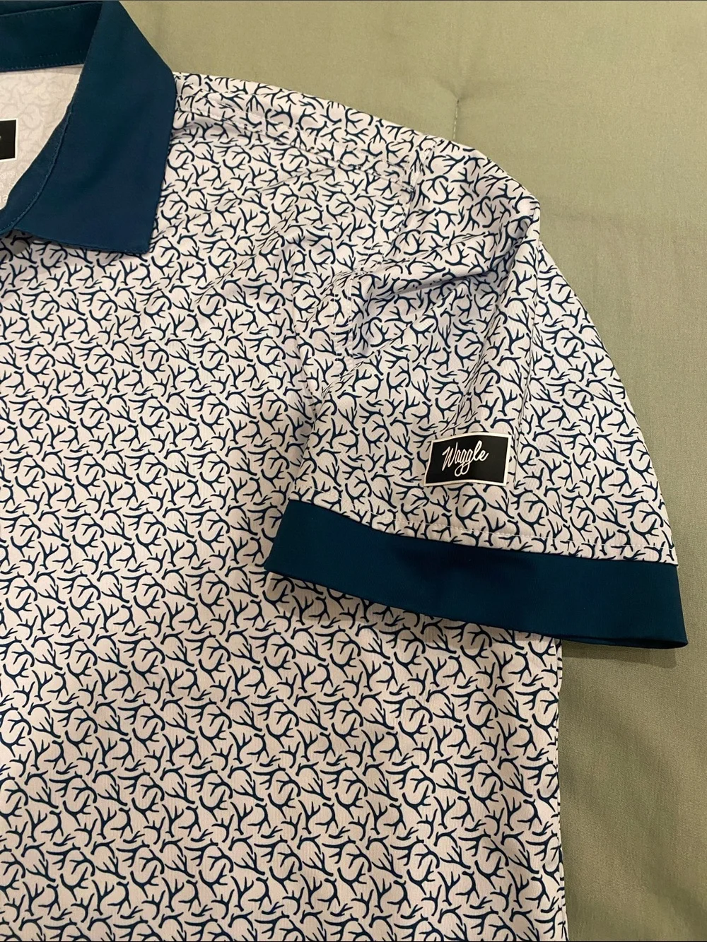 Waggle Men's White Polo with Navy Teal Contrast Collar - Picture 4 of 7